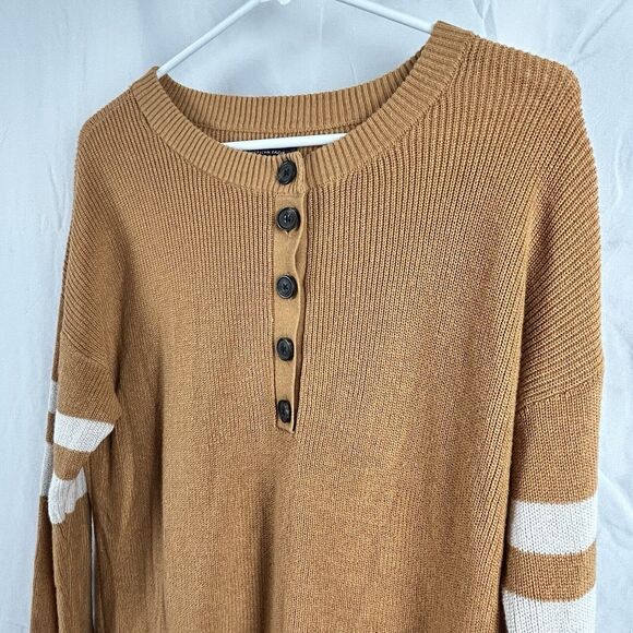 American Eagle Small Sweater Mustard Yellow Button V Neck Striped Dolman Sleeve - Picture 2 of 14